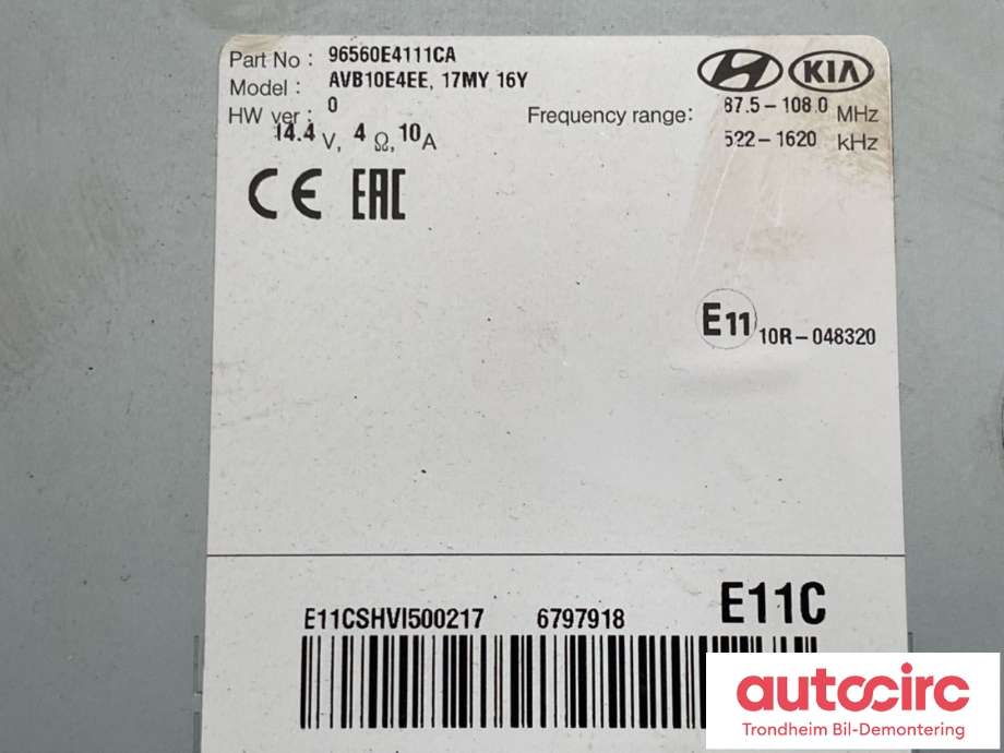 Bilstereo navigasjon til Kia Soul 2014-2019 (Type II)  (MOBIS|96560E4111CA|)