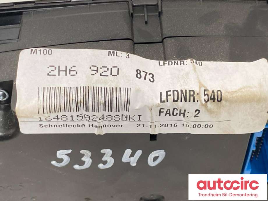 Instrumentpanel til VW Amarok 2016-2022 (Type I, Fase 2)  (..|2H6920873|2H6920873X|)