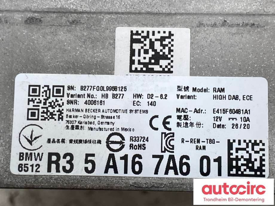 Bilstereo diverse til BMW X5 2018-->> (G05) (G05) (..|5A167A6|65125A55AD7|65125A9BF88| 65125A78617| 65125A86480)