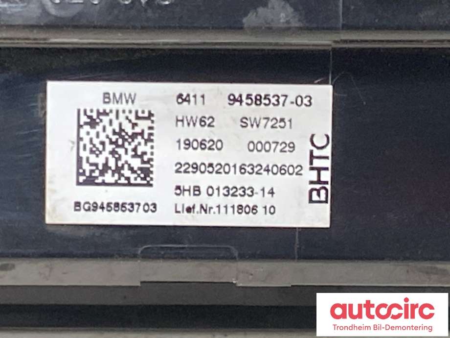 Varmeapparat betjening til BMW X5 2018-->> (G05) (G05) (...|64119458537|64115A1D412|)