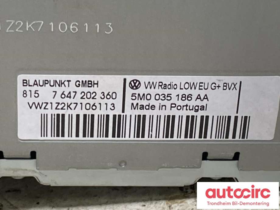 Bilstereo til VW Tiguan 2007-2011 (Type I, Fase 1)  (...|5M0035186AA|5M0057187AX|)