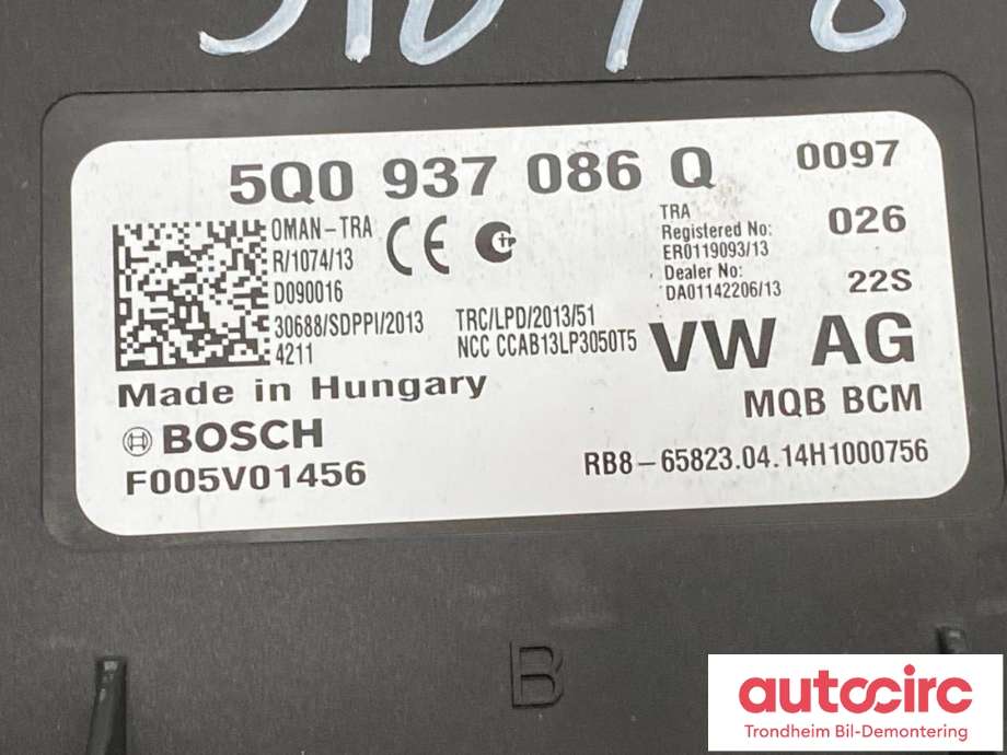 Styreenhet diverse til VW Golf VII 2012-2017 (Fase 1)  (5Q0 937 086 Q|F005V01456|)