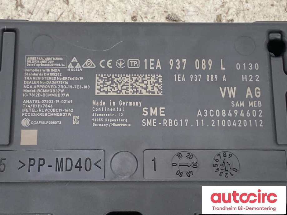 Styreenhet comfort (BCM) til Audi Q4 e-tron 2021-->>  (1EA 937 089 L|1EA 937 089 S|)