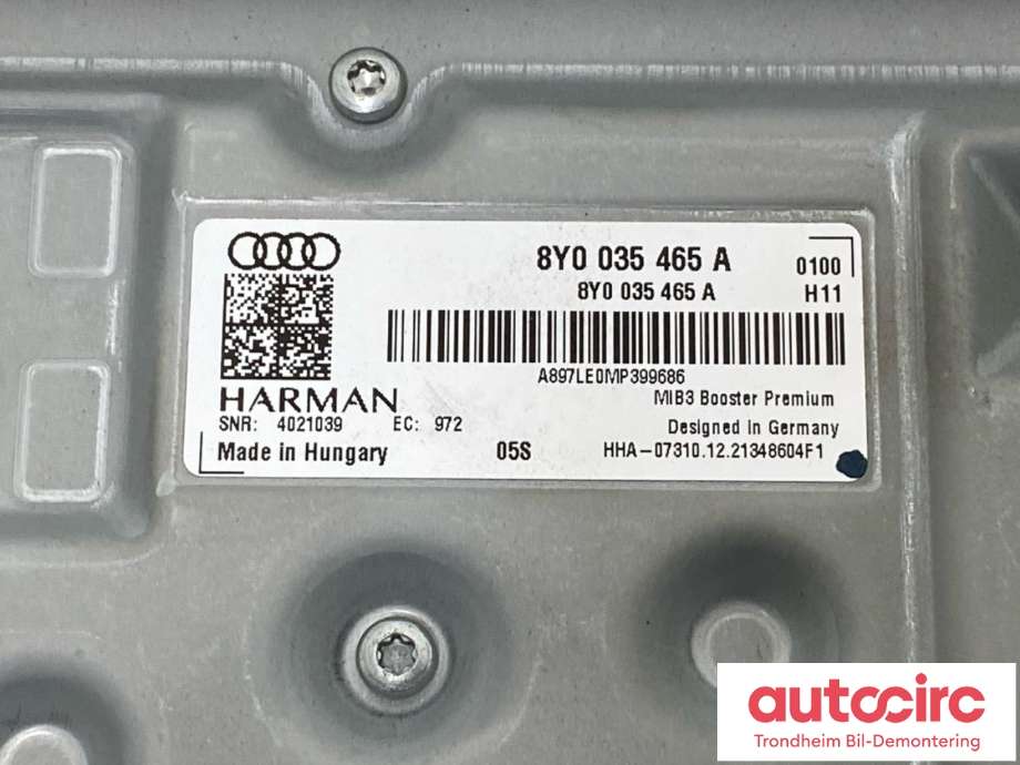 Bilstereo forsterker til Audi Q4 e-tron 2021-->>  (HARMAN/AUDI|8Y0 035 465 A|)