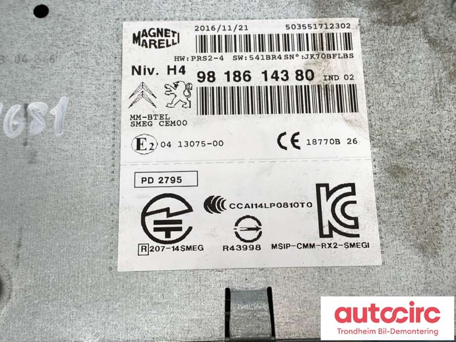 Bilstereo til Citroën C4, Cactus 2014-2017 (Fase 1) (MAGNET MARELLI|9818614380|1617596080|)