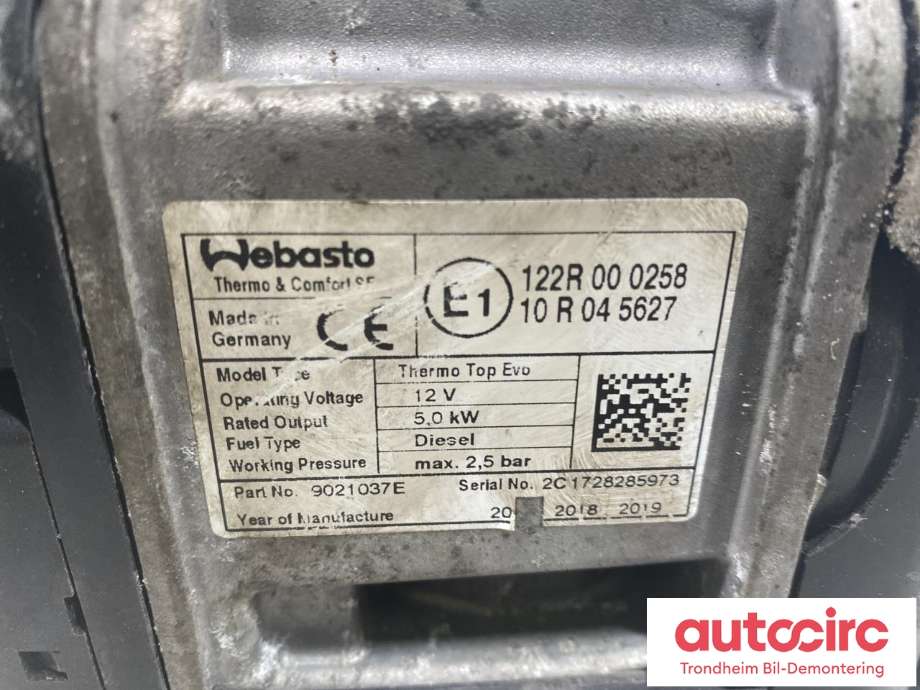 Dieselvarmer til Mazda CX-5 2017-->> (Type II)  (WEBASTO|122R 00 0258|9021037E|10 R 04 5627)