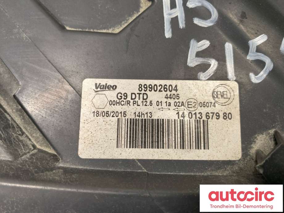 Frontlykt høyre halogen til Peugeot Expert 2007-2016 (Type II)  (VALEO|6206L0|89902604|14 013 679 80)