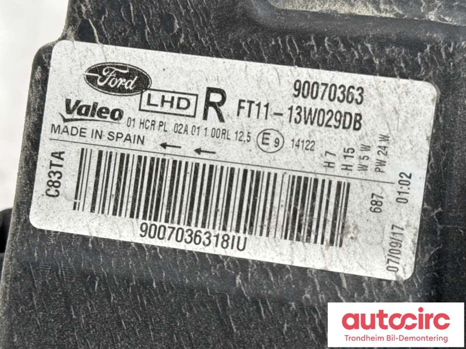 Frontlykt høyre halogen til Ford Transit Connect 2013-2018 Type II, Fase 1  (1912544|FT1113W029AA| 1949633|FT1113W029DB)