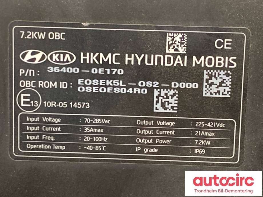 Batterilader (OBC - On Board Charger) til Hyundai Kona 2017-2021 (Type I, Fase 1) (36400-0E170|)