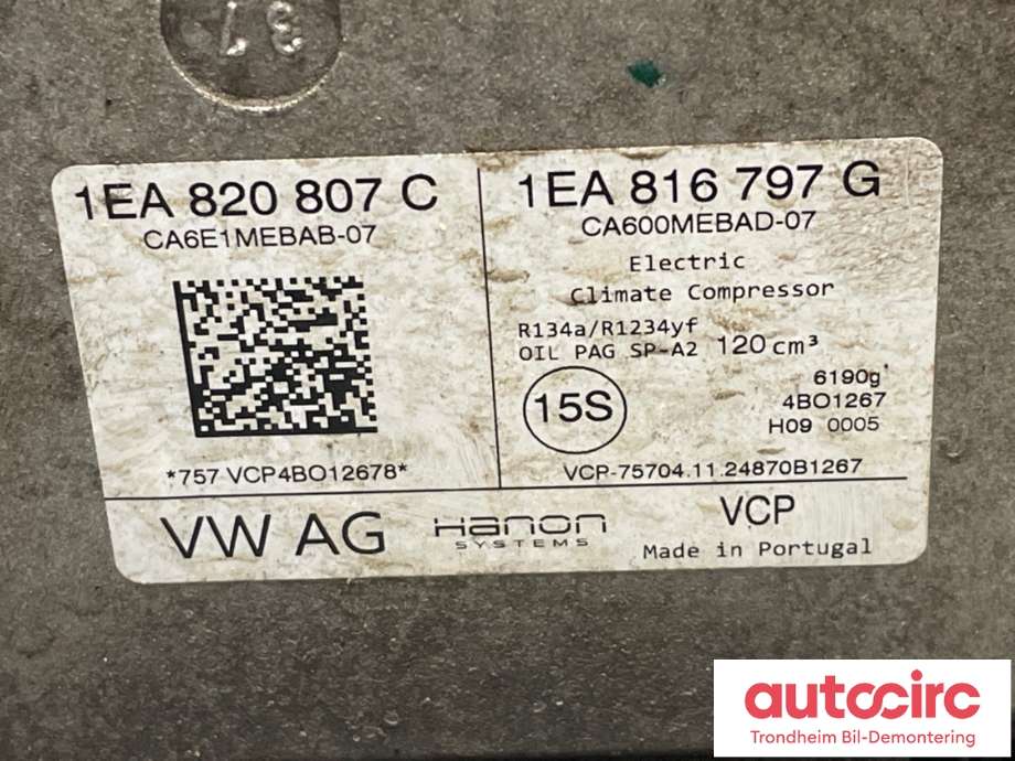 Aircondition kompressor elbil til VW ID.BUZZ 2022-->> (1EA820807C|)
