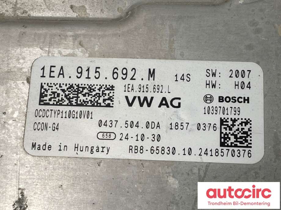 Batterilader (OBC - On Board Charger) til VW ID.BUZZ 2022-->>  (1EA915685S|)