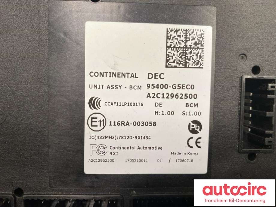 Styreenhet comfort (BCM) til Kia Niro 2016-2021  (CONTINENTAL|95400-G5EC0|A2C12962500|)