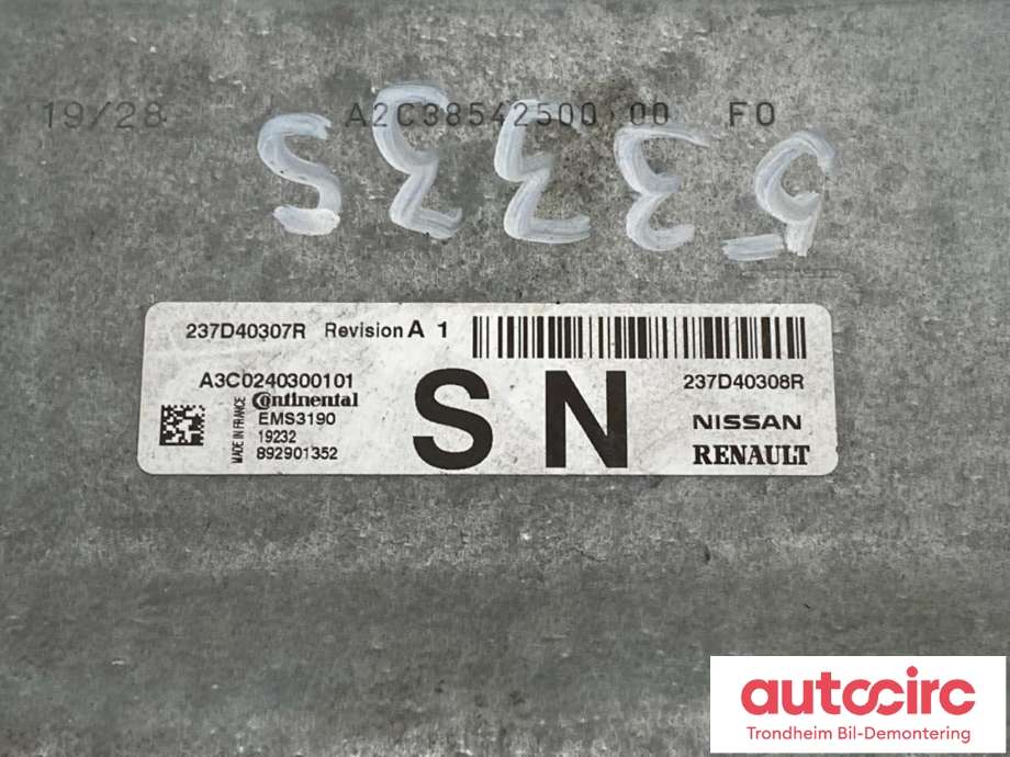 Styreenhet motor til Renault Zoe 2019-->> (Fase 2)  (..|237D40307R|237D40308R|237D40400R)