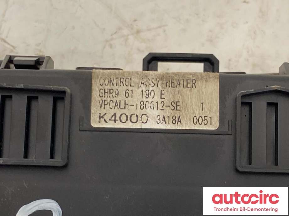Varmeapparat betjening til Mazda 6 2013-2015 (Type III, Fase 1)  (...|GHR961190E|GHR961190J|)