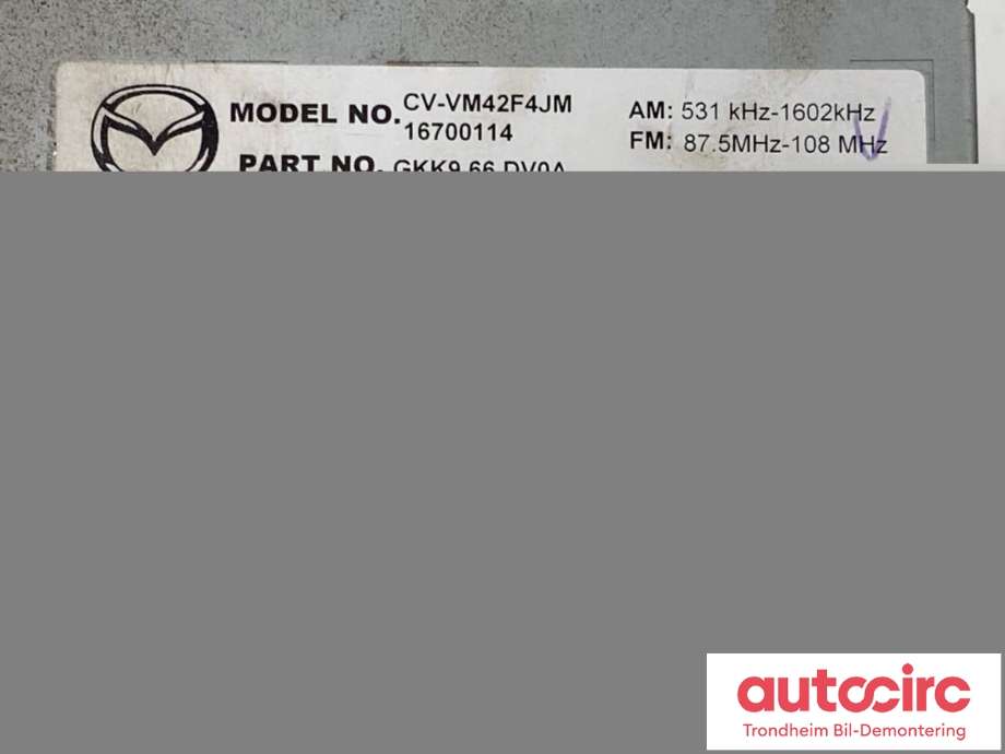 Bilstereo navigasjon til Mazda 6 2013-2015 (Type III, Fase 1)  (...|GKK966DV0A|GKK966DV0C|)