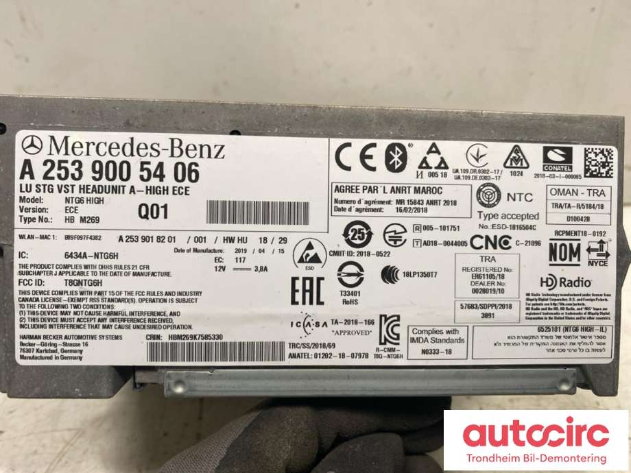 Bilstereo navigasjon til Mercedes EQC 2019-->>  (MERCEDES BENZ|A 253 900 54 06|A 253 900 80 10|)
