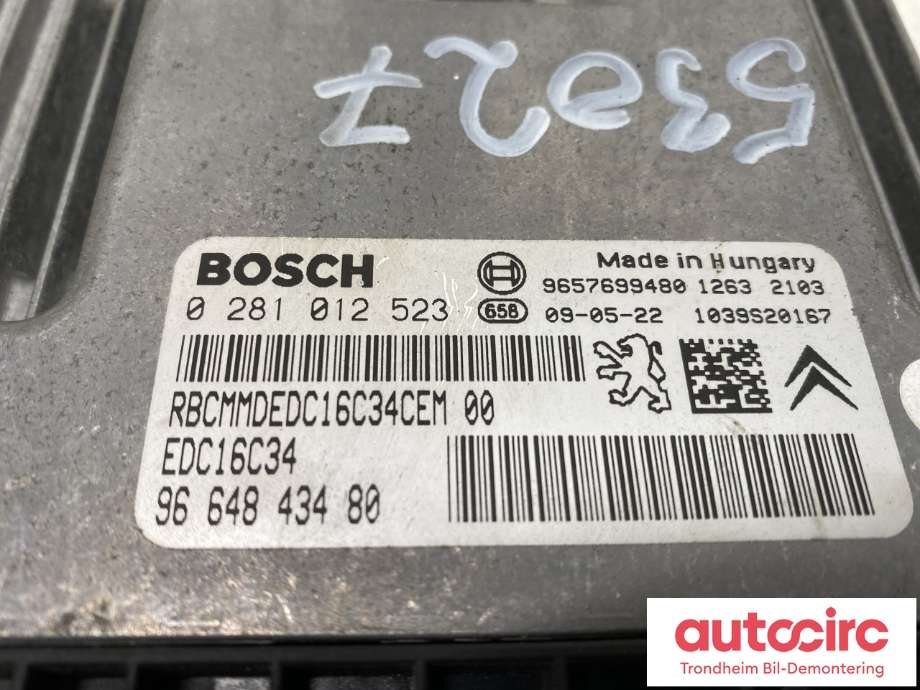 Styreenhet motor til Peugeot 207 2006-2012  (BOSCH|1943 H9|0 281 012 523|16 776 617 80)