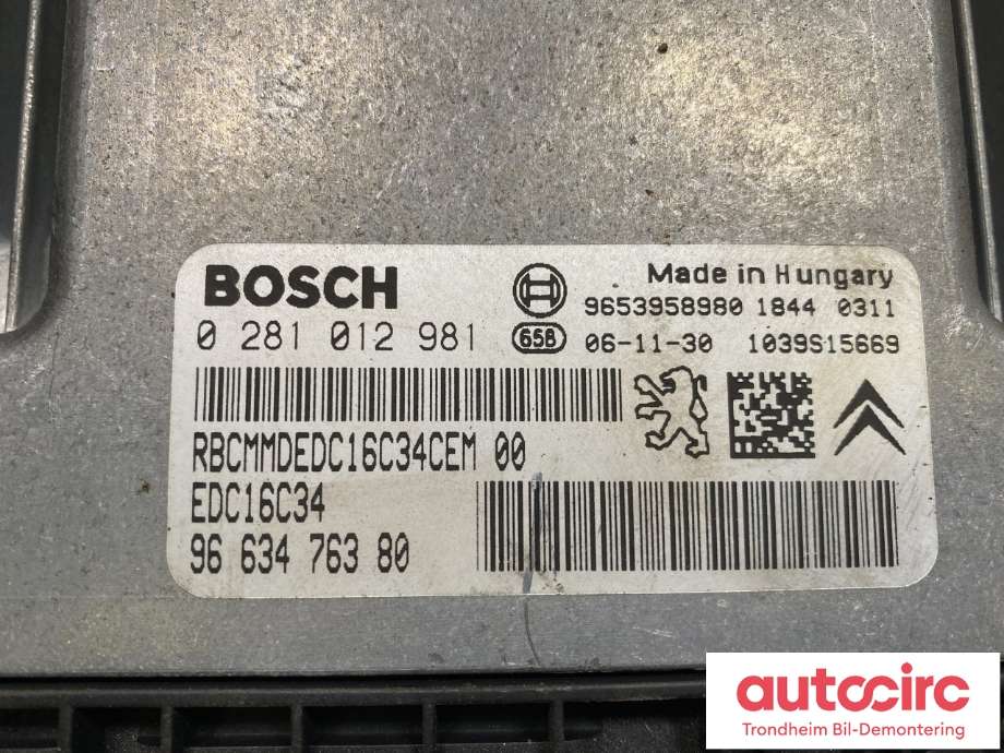 Styreenhet motor til Citroën C4, Picasso 2006-2013 (Type I) (BOSCH|1942 J5|0 281 012 981|)