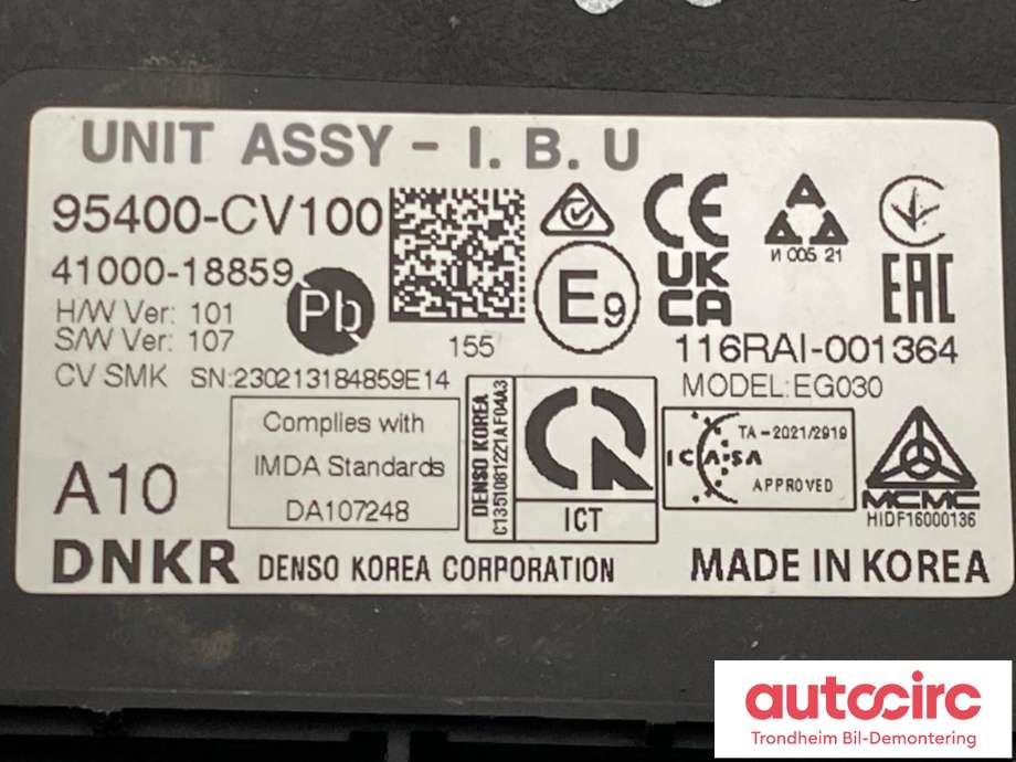 Styreenhet comfort (BCM) til Kia EV6 2021-->>  (...|95400CV100|)