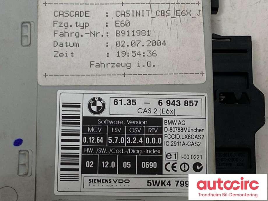 Styreenhet diverse til BMW 5-Serie 2003-2010 (E60/E61) (E60/E61) (SIEMSNS VDO|61356943857|5WK47995|61356965050)