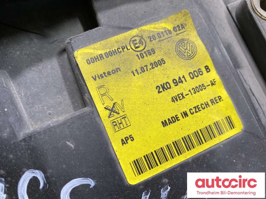 Frontlykt høyre halogen til VW Caddy 2004-2010 (Type III, Fase 1)  (2K0 941 006 D|)