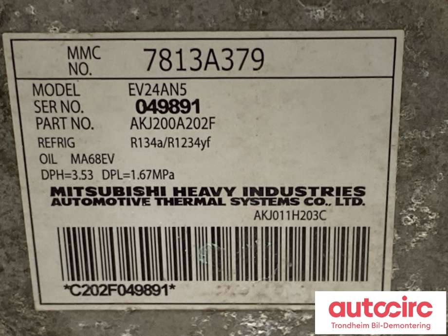 Aircondition kompressor hybrid til Mitsubishi Outlander 2015-->> (Type III, Fase 2)  (7813A784|)