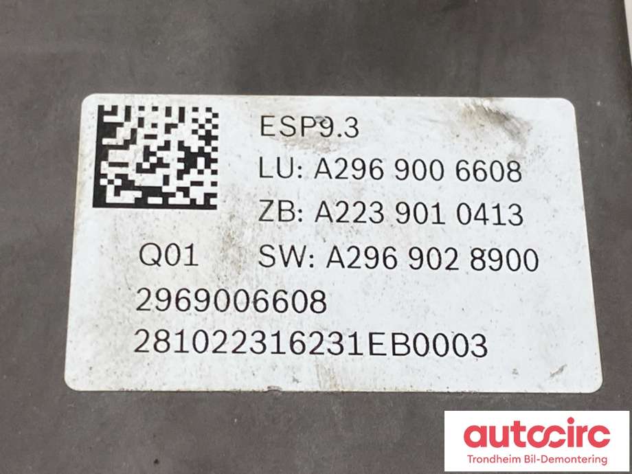 ABS sentral til Mercedes EQS SUV 2022-->> (X296) (X296) (A2969006608|A2239010413|A2969028900| A2149001907)
