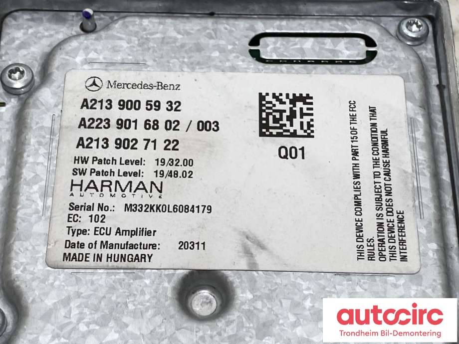 Styreenhet diverse til Mercedes EQC 2019-->>  (HARMAN AUTOMOTIVE|A2139005932|)