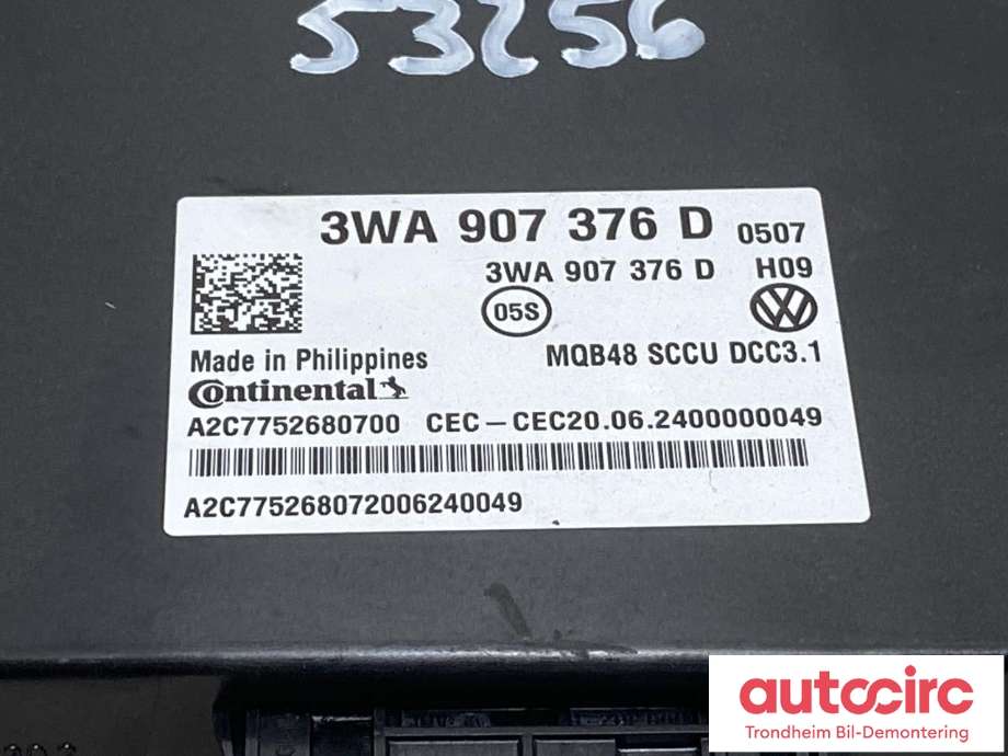Styreenhet nivå/luftfjæring til VW ID.7 2023-->> (CONTINENTAL|3WA 907 376 D|)