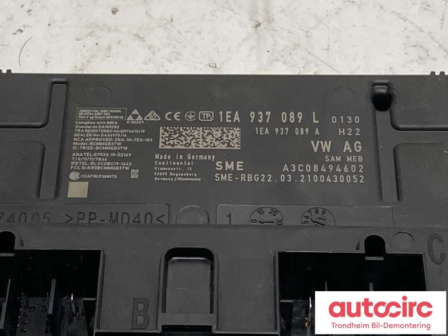 Styreenhet comfort (BCM) til VW ID.3 2020-->>  (1EA937089L|1EA937089Q|)