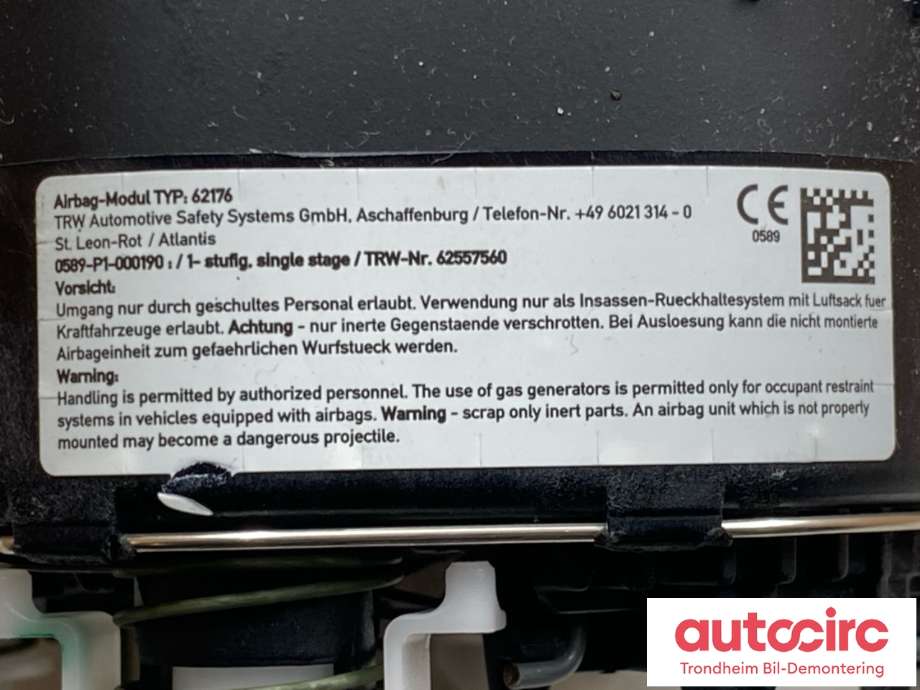 Airbag rattpute til BMW 1-Serie 2015-2019 (Fase 2) (F20/F21) (F20/F21) (TRW|32 30 6 791 332|6791332|)