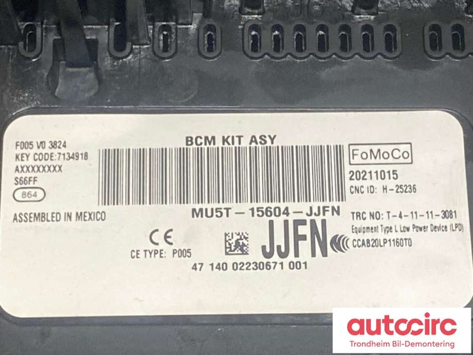 Styreenhet comfort (BCM) til Ford Mustang Mach-e 2020-->>  (MU5T-15604-JJFN|MU5T-15604-JJFR|2632234)