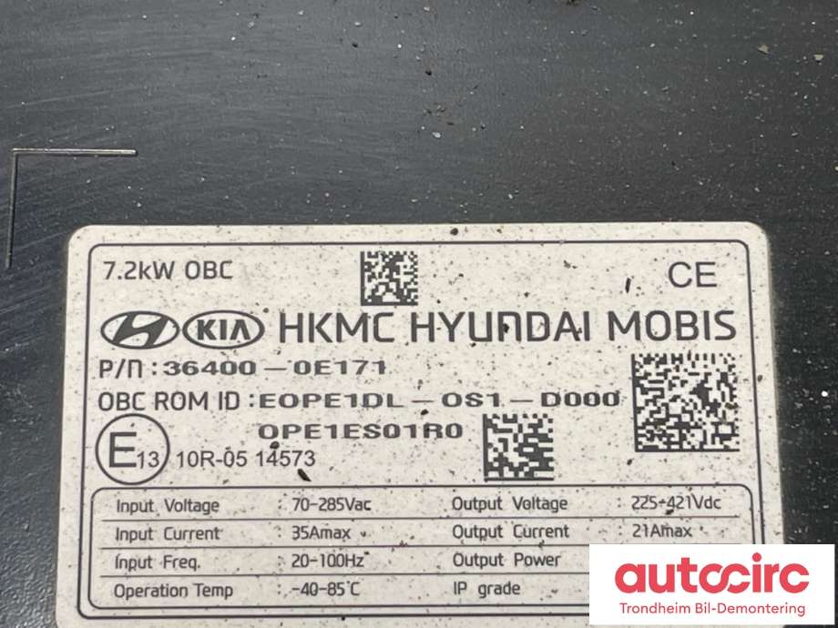 Batterilader (OBC - On Board Charger) til Hyundai Kona 2021-2023 (Type I, Fase 2)  (364000E171|)