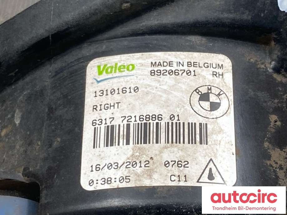 Tåkelykt høyre foran til BMW 5-Serie 2010-2017 (F10/F11) (F10/F11) (VALEO|63177216886|63177216888|89206701)