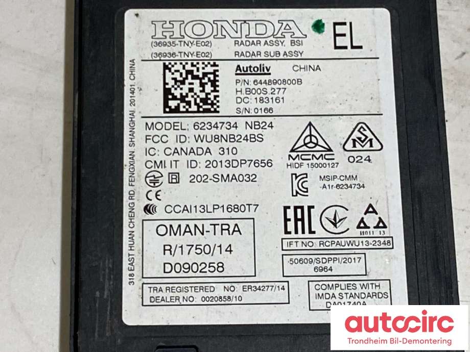 Sensor blindsone til Honda CR-V 2018-->> (Type V) (VENSTRE BAK|36936-TNY-E02|)