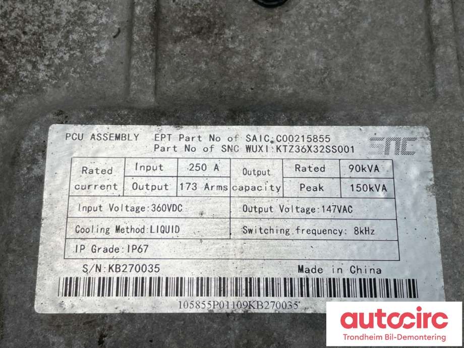 Inverter elbil til Maxus EV80 2019-->>  (C00215855|)