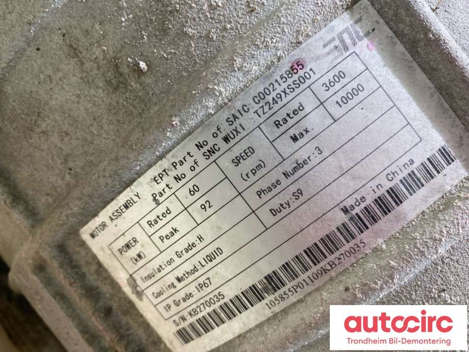 Motor elbil foran til Maxus EV80 2019-->>  (C00215855|TZ249XSS001|)