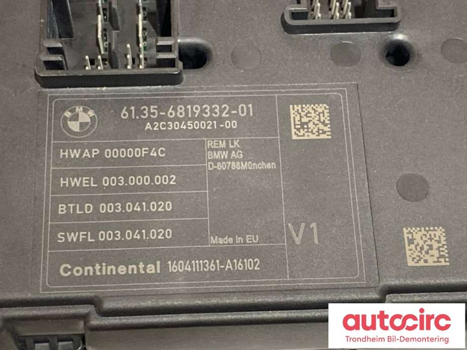 Styreenhet comfort (BCM) til BMW 1-Serie 2015-2019 (Fase 2) (F20/F21) (F20/F21) (CONTINENTAL|6819332|61356819332|61359499001)
