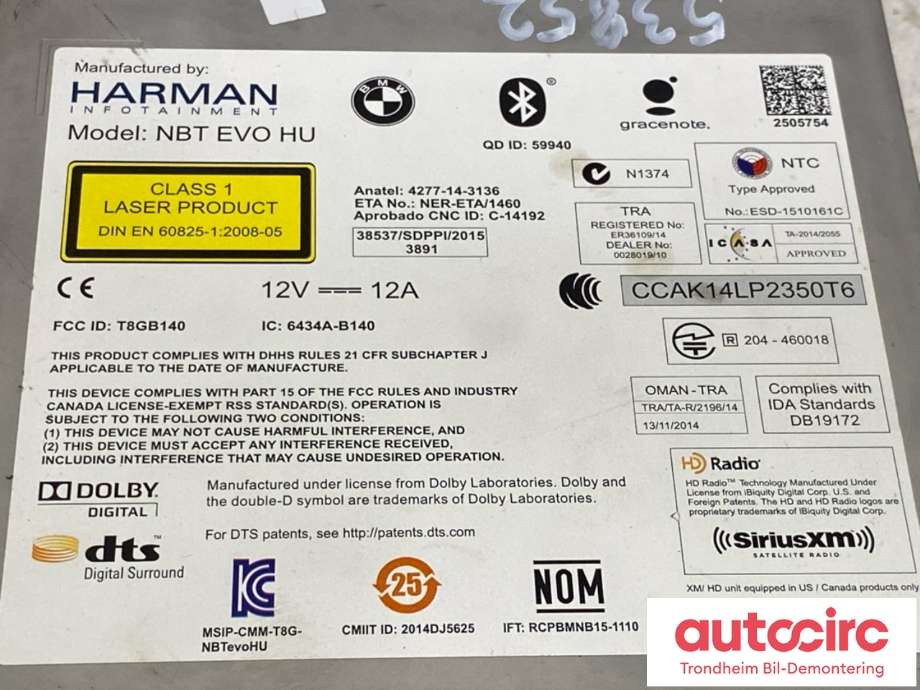 Bilstereo navigasjon til BMW 1-Serie 2015-2019 (Fase 2) (F20/F21) (F20/F21) (6512CI82910401|65 12 6 991 582|)