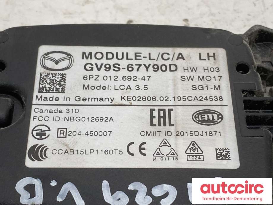 Sensor blindsone til Mazda 6 2018-->> (Type III, Fase 3) (HELLA|GV9S-67-Y90D|GV9S-67-Y90H|)