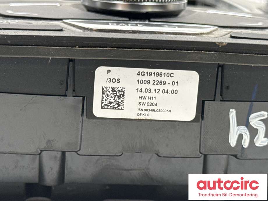 Bilstereo navigasjon betjeningspanel til Audi A6 2011-2014 (Type IV, Fase 1) (C7) (C7) (4G1919610C|4G1 919 610 C|)