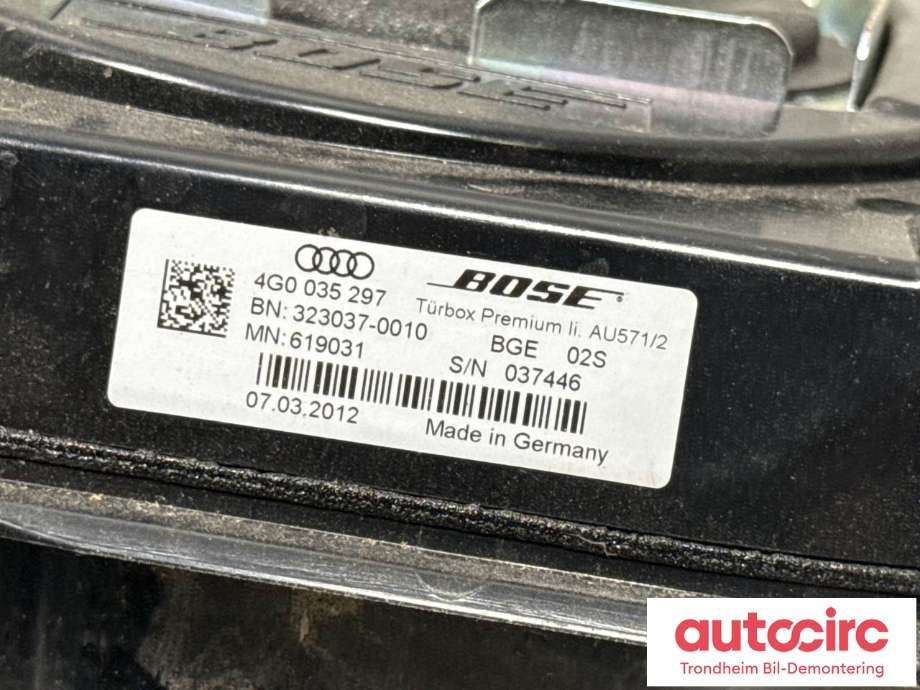 Bilstereo høyttaler til Audi A6 2011-2014 (Type IV, Fase 1) (C7) (C7) (BOSE|4G0 035 297|)