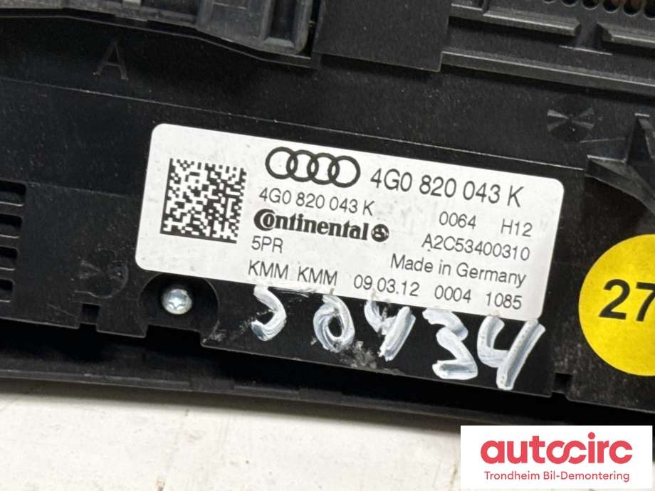 Varmeapparat betjening til Audi A6 2011-2014 (Type IV, Fase 1) (C7) (C7) (4G0820043K|A2C53400310|)
