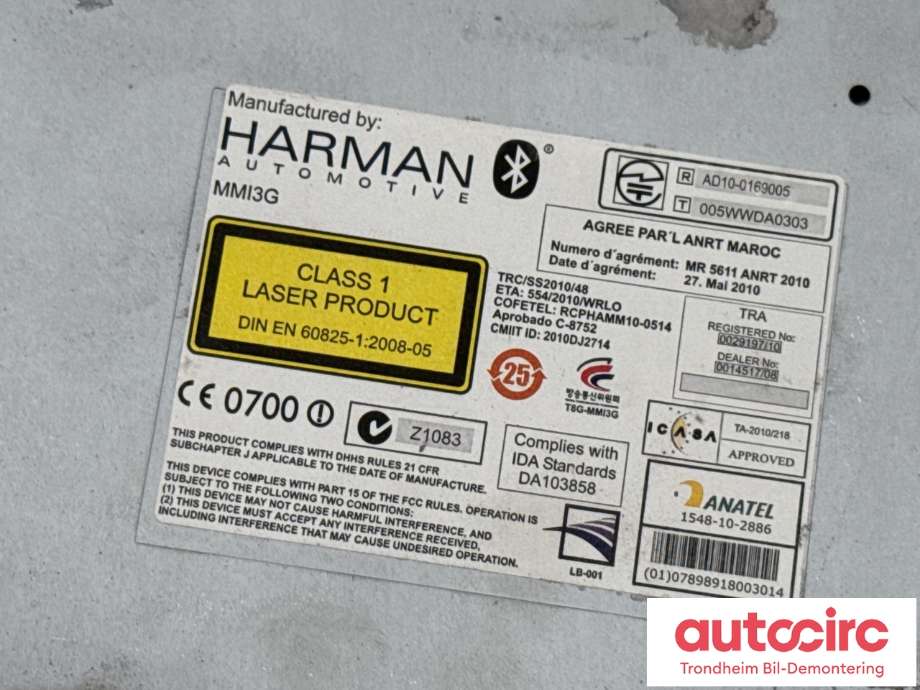 Bilstereo navigasjon til Audi A6 2011-2014 (Type IV, Fase 1) (C7) (C7) (HARMAN/BECKER|4G0 035 670 G|)