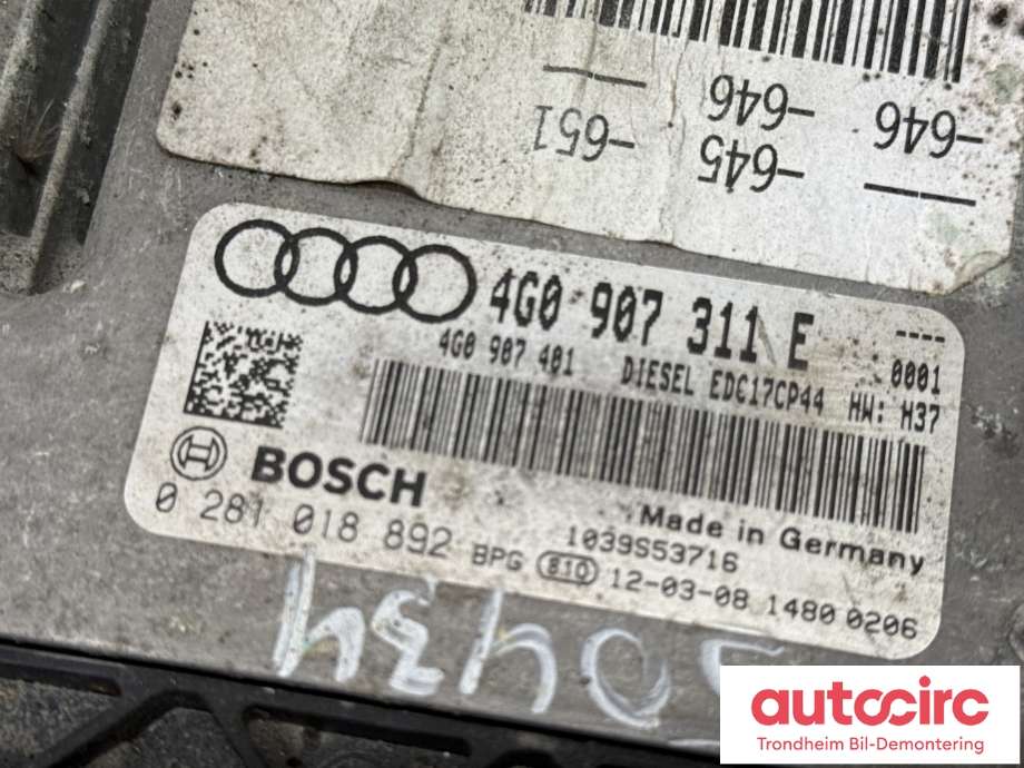 Styreenhet motor til Audi A6 2011-2014 (Type IV, Fase 1) (C7) (C7) (BOSCH|4G0 907 311 E|0 281 019 892|)