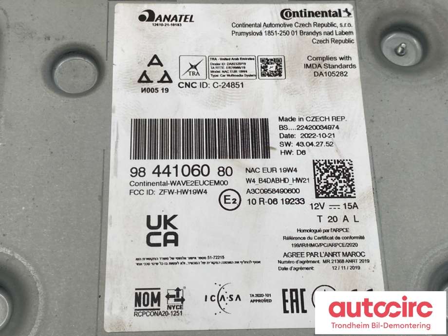 Bilstereo til Opel Mokka E 2020-->> (Type II)  (65 053 880 80|16 966 502 80|)