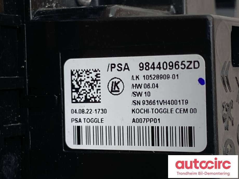 Girstang/girvelger automat til Opel Mokka E 2020-->> (Type II)  (98440965ZD|98440967ZD|)