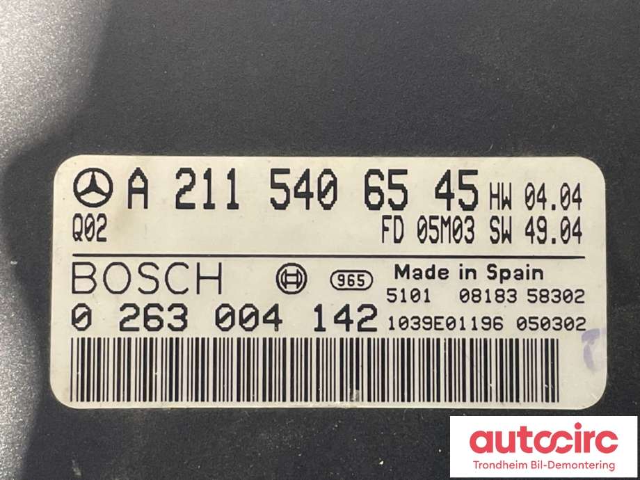 Styreenhet elektrisk parkbrems (EPB - Electric Parking Brake) til Mercedes E-Klasse 2002-2006 (Fase 1) (W211) (W211) (BOSCH|A 211 545 64 32|A2115406545|0 263 004 142)