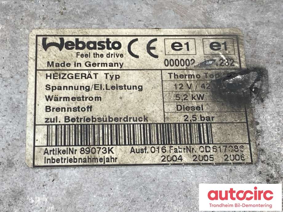 Dieselvarmer til Toyota Land Cruiser 120 2002-2009 (WEBASTO|89073K|)