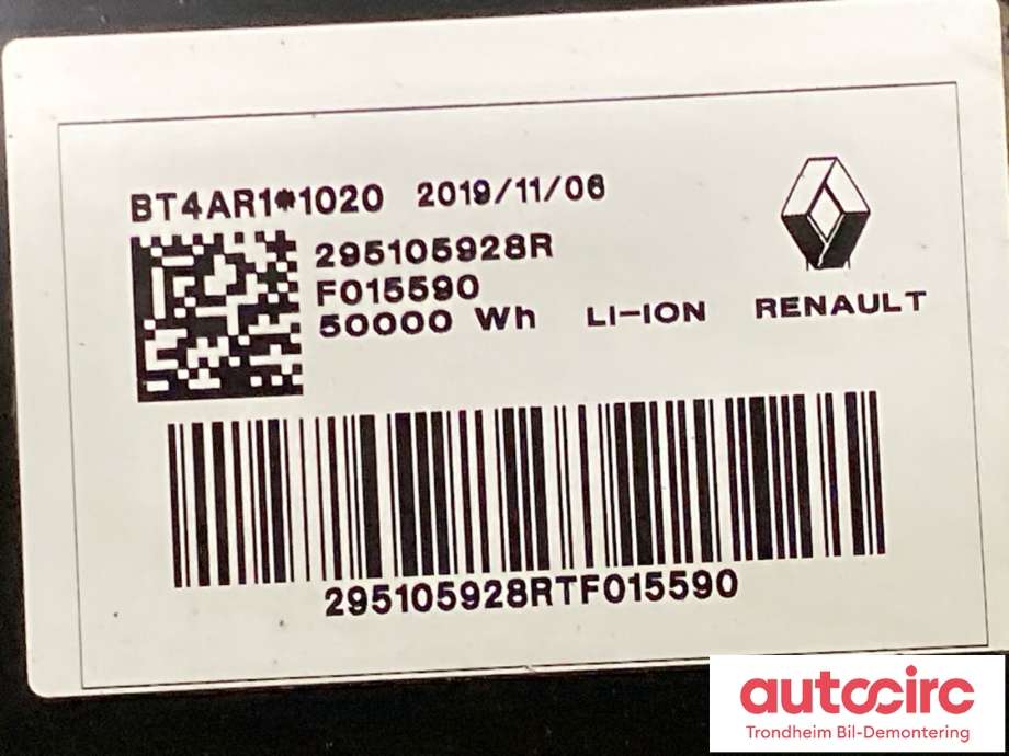 Batteripakke elbil til Renault Zoe 2019-->> (Fase 2)  (52 KWH|295107913R|295103276R|)